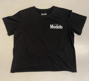 Modelo Women's M Black Beer Skulls Graphic Cut Off Crew Short Sleeve T-Shirt